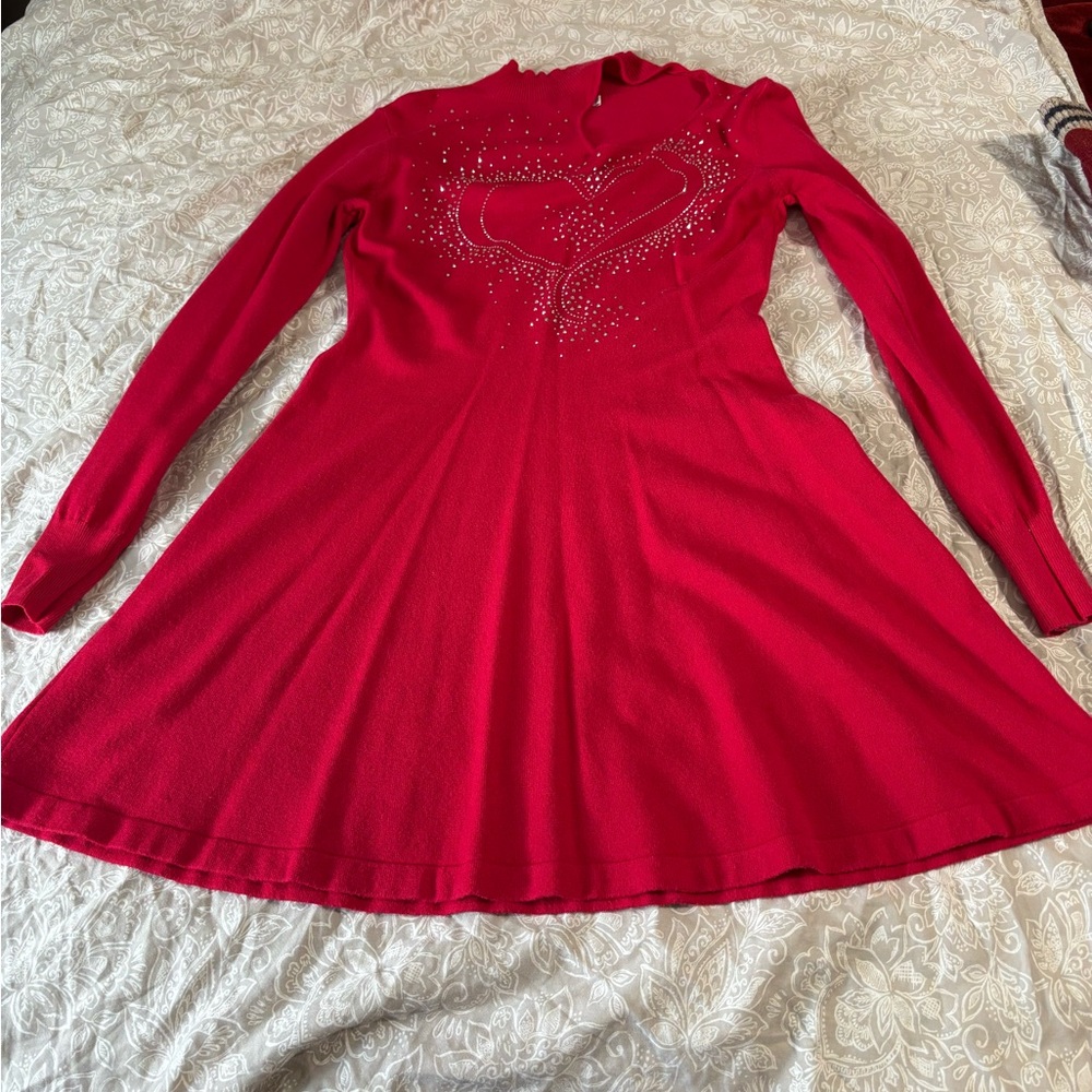 Red Long Sleeve Dress with Heart Design